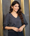 Vneck Balloon Sleeve Grey Chiffon Top